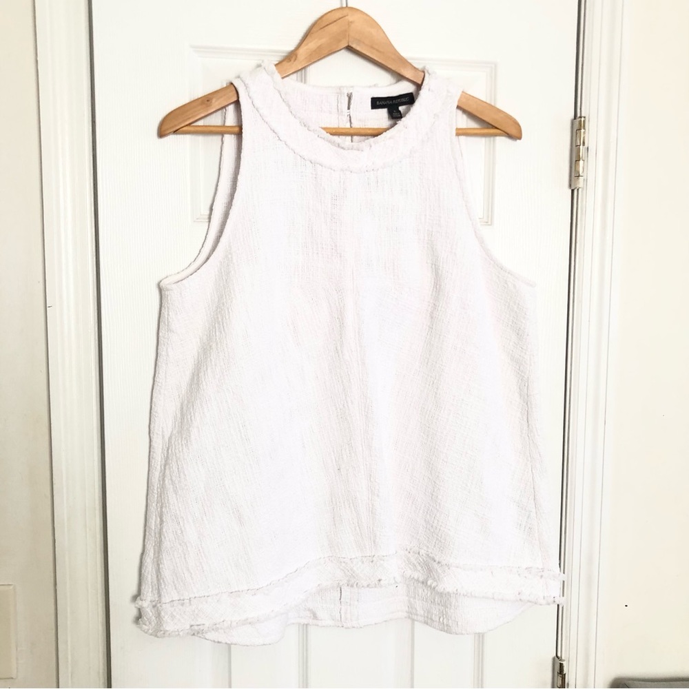 BANANA REPUBLIC Textured Cotton Sleeveless High Neck Tank Top White Size L NWT